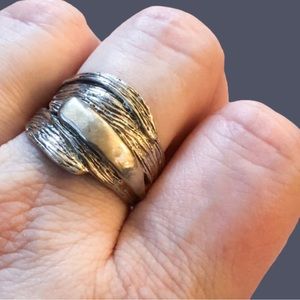 Vtg 925 sterling silver HG Hagit Gorali ring sz 9.75 Brutalist